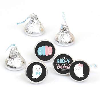Big Dot of Happiness Boo-y or Ghoul - Halloween Gender Reveal Party Round Candy Sticker Favors - Labels Fits Chocolate Candy (1 sheet of 108)