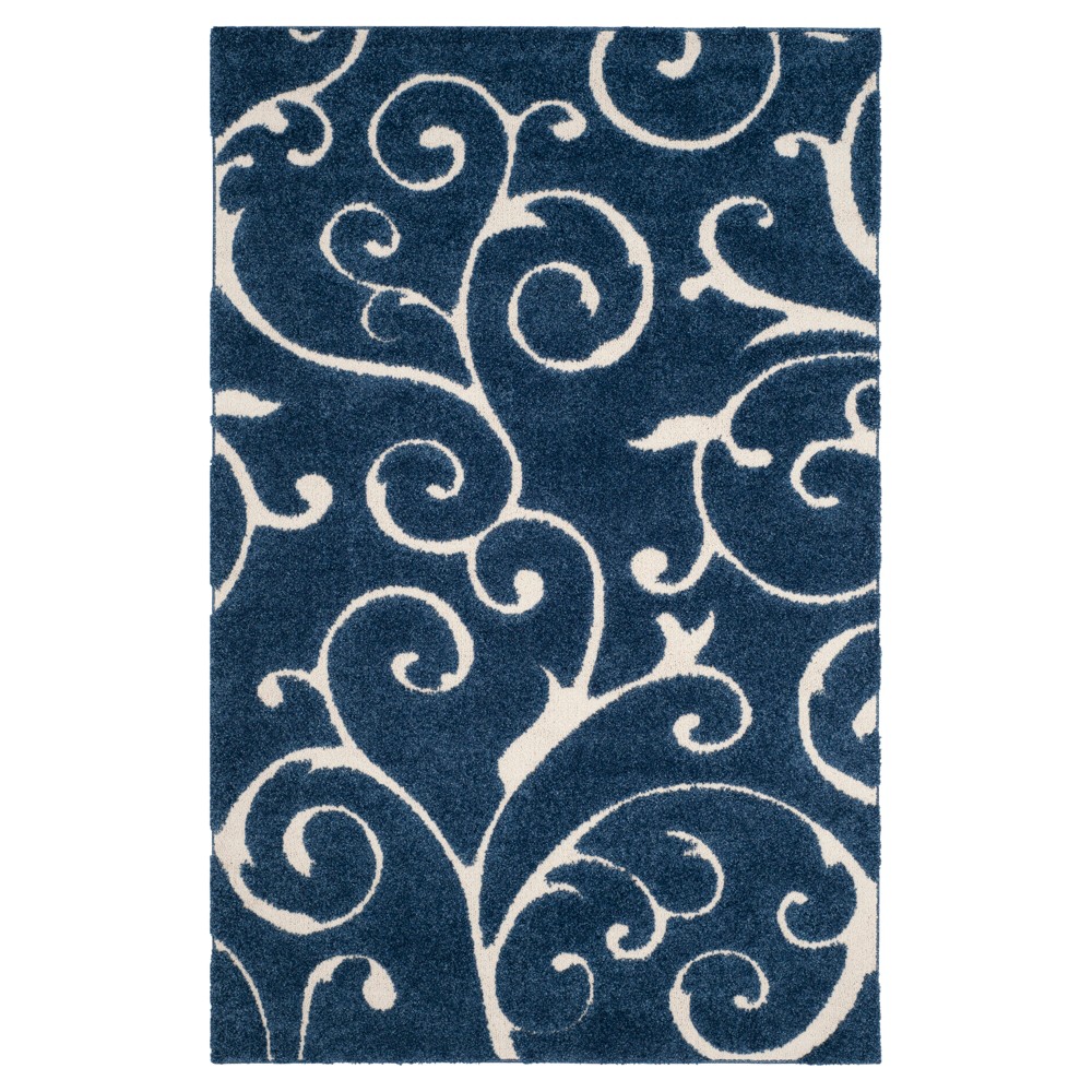 6'x9' Abstract Shag/Flokati Loomed Area Rug Dark Blue/Cream - Safavieh