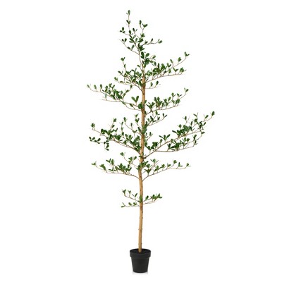DR.Planzen 5-7FT Artificial Olive Tree with Real Wood Branches & Lifelike Fruits - Faux Indoor/Outdoor Green Leaves Fake Tree for Home Decor
