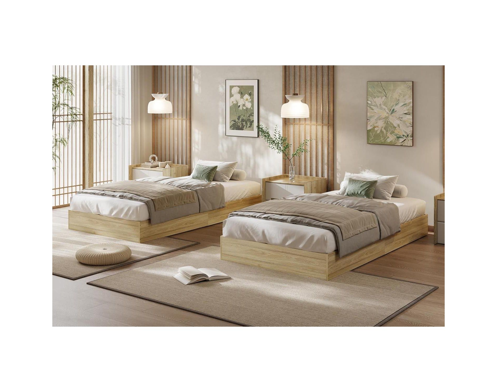 Solid Wood Platform Bed Frame with Sturdy Wooden Slats, Floor-Standing Minimalist Bed, No Box Spring Needed, Space-Saving, Easy Assembly