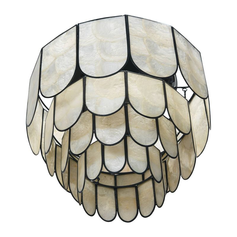Storied Home 14" Round 4-Tier Capiz and Metal Flush Mount Ceiling Light, 4 of 5