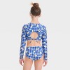 Girls' Orange Blossom Gingham Checkered Rash Guard Set - art class™ Navy Blue - 2 of 3