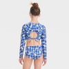 Girls' Orange Blossom Gingham Checkered Rash Guard Set - art class™ Navy Blue - image 2 of 3