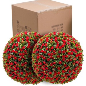 15.7" Artificial Topiary Flower Balls Set of 2,Large Hanging Grass Ball for Home Wedding Decor, Indoor and Outdoor Decor - 1 of 4