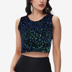 Anna-Kaci Women's Sleeveless Sequin Crop Top with Round Neckline and Sparkle Embellishment - 1 of 4