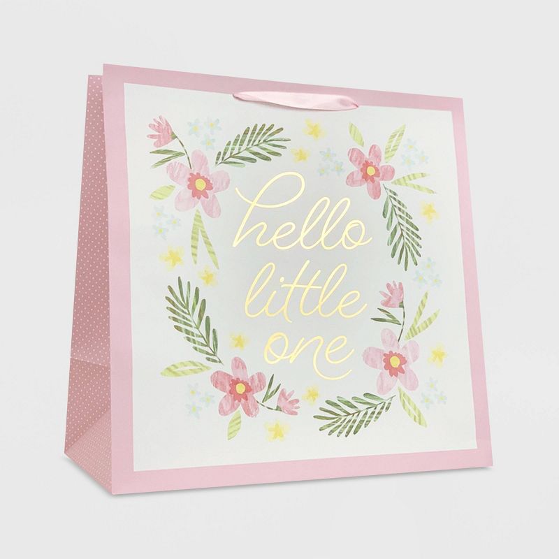 Large &#39;Hello Little One&#39; on Pink Floral Baby Shower Gift Bag - Spritz&#8482;, 1 of 3