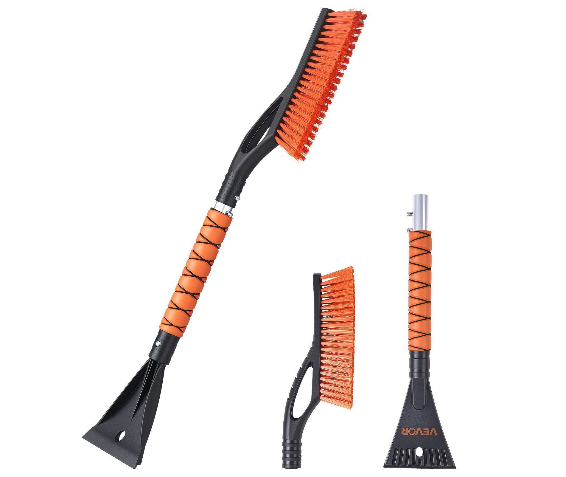 VEVOR Snow Brush and Ice Scrapers for Car Windshield, 27-inch Aluminum Snow Scraper Removal Tool with Foam Grip & Scratch-Free Bristles,Orange+Black