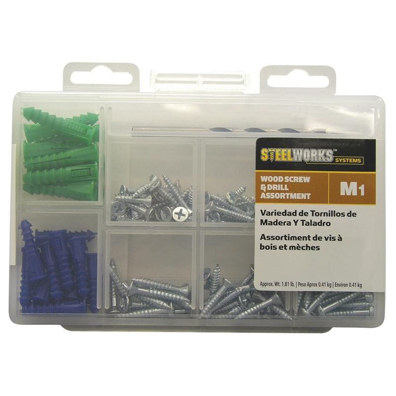 Steelworks M1 No.8, No.10, No.12 X Assortment in. L Phillips Blue Wood Screw and Drill Kit 6 pk, 1 of 2