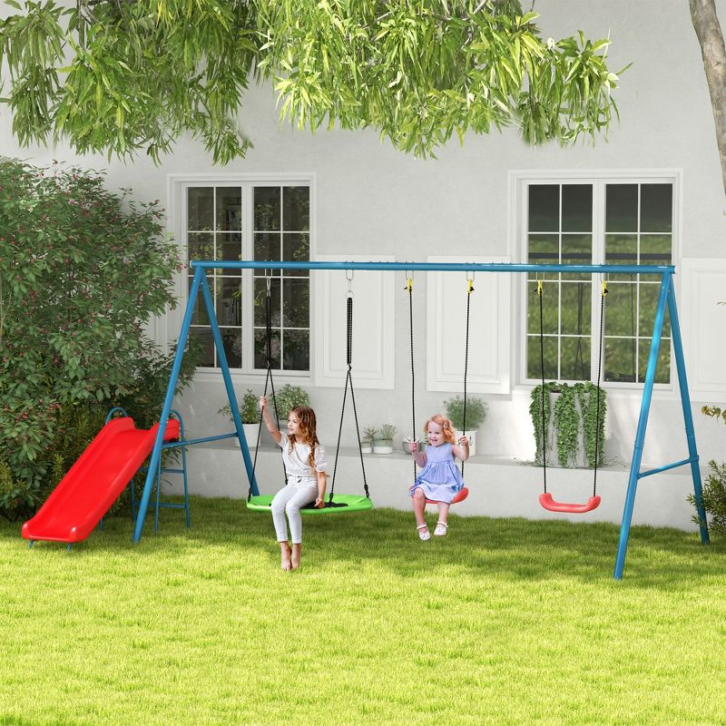 Outsunny Metal Swing Set for Backyard for Ages 3-8, 3 of 7