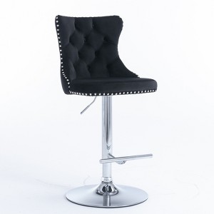 Gulches Black Velvet Tufted Chrome Base Swivel Bar Stool Set of 2 Adjustable Height 25-33in White chair legs - 1 of 4