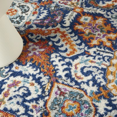 Hand-Knotted Denim Floral Synthetic 4' x 6' Easy-Care Rug