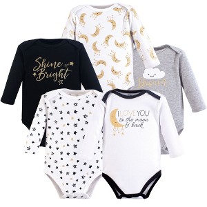 Yoga Sprout Cotton Long-Sleeve Bodysuits 5pk, Metallic Moon - 1 of 1