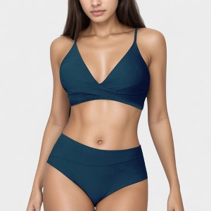 Anna-Kaci Swim Women's V-Neck Bikini Swimsuit with Crossover Top and High Waist Bottom - 1 of 4