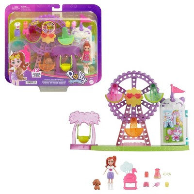 Polly Pocket Doll & Playset, Tropical Treats Carnival Food-Themed Toy Includes 3-inch Doll, 1 Puppy, 10 Accessories & Spinning Ferris Wheel