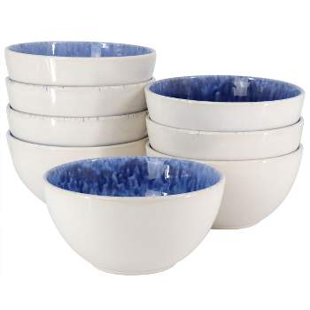 Meritage Kensington 8 Piece 6 Inch Reactive Glaze Stoneware Cereal Bowl Set in Mazarine Blue