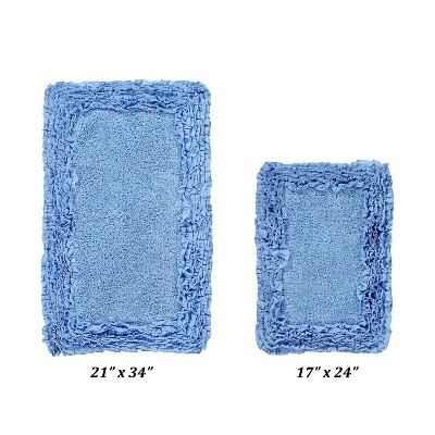 Shaggy Border Collection 2-Piece Bath Rug Set 100% Cotton Tufted Weave Ruffle Border Pattern Bathroom Rug for Machine Washable Bathmat