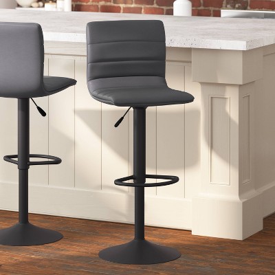 Gray Adjustable Swivel Bar Stool with Metal Frame