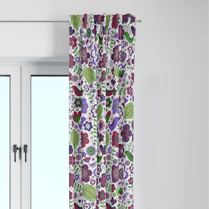 Bacati - Botanical Purple Pearl String Cotton Printed Single Window Curtain Panel, 1 of 5