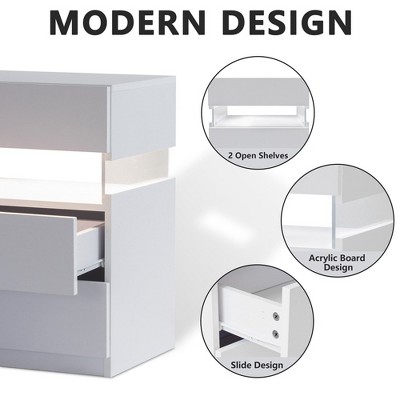 White 3-Drawer LED Nightstand with Acrylic Panels