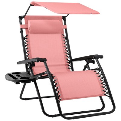 Best Choice Products Folding Zero Gravity Recliner Patio Lounge Chair w/ Canopy Shade, Headrest, Side Tray - Pink