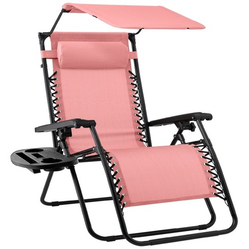 Best Choice Products Folding Zero Gravity Recliner Patio Lounge Chair w Canopy Shade Headrest Side Tray Pink