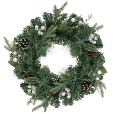 24 in. Artificial D Mixed Snow and Glitter Pine Indoor Wreath