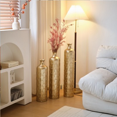 Floor Metal Vases Decorated White Metal vases Set of 3 gorgeous home decoration large glazed metal vases