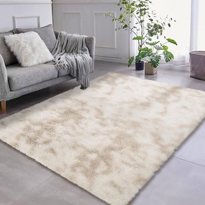 Acekool Fluffy Washable Shag Area Rug with Non-Slip Backing, Soft Plush Solid Carpet for Bedroom, Living Room, Dorm, Gray5x8 - 1 of 4