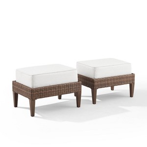 Capella 2pk Outdoor Wicker Ottomans - Cream/Brown - Crosley - 1 of 4