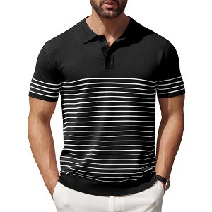 COOFANDY Men's Knit Polo Shirts Short Sleeve Striped Golf Polo Shirts Lightweight Casual Collared T Shirt - 1 of 4
