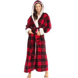 ADR Women's Robe Plush Fleece with Hood, Full Length Hooded Bathrobe Woman - 1 of 4