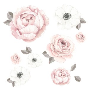 Lambs & Ivy Floral Garden Large Pink/White Watercolor Flowers Wall Decals - 1 of 3