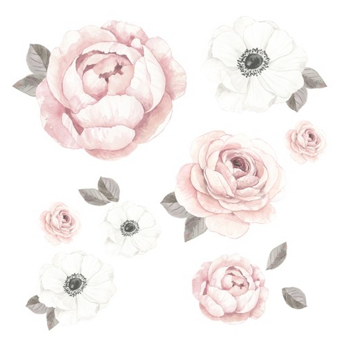 Monogram Name Pink White Flowers Watercolor Silver Ceramic Tile