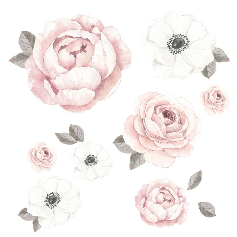 Lambs & Ivy Floral Garden Large Pink/White Watercolor Flowers Wall Decals, 1 of 4