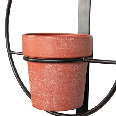 Set of 2 Black Iron Hanging Planters with Terracotta Pots