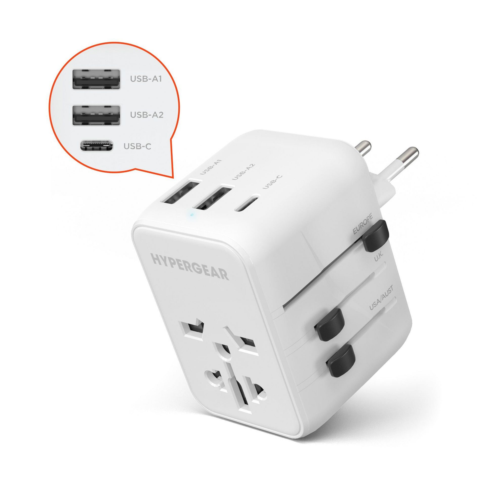 HyperGear WorldCharge Universal Travel Adapter with USB-C Wh