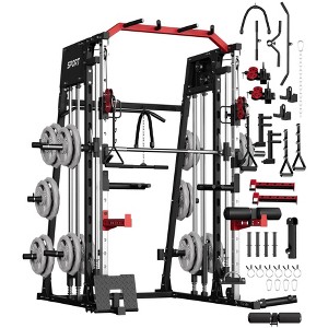Smith Machine Home Gym, 2200LBS Power Cage with LAT Pulldown, Cable System, Landmine, Smith Bar, More Training Attachment, Multifunctional Squat Rack - 1 of 4