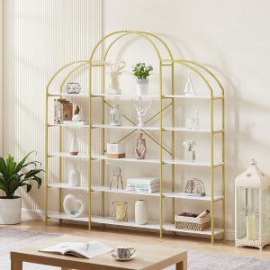 NicBex Bookcases for Living Room 74.8" H 5 Tiers Office Bookshelf Display Shelf Bookcase with Round Top, X Bar Gold Frame - 1 of 4