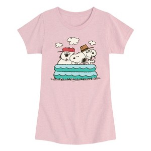 Girls' - Peanuts - Snoopy Sibling Pool Fitted Short Sleeve Graphic T-Shirt - 1 of 4