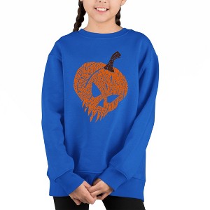 LA Pop Art Evil Pumpkin - Girl's Word Art Crewneck Sweatshirt Royal Large - 1 of 4