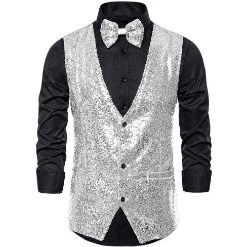 Lars Amadeus Men's Sequin Shiny Slim Fit Sleeveless Suit Waistcoat Set ...