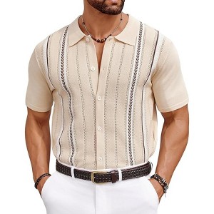 COOFANDY Knit Shirts for Men Casual Short Sleeve Button Down Shirts Summer Beach Stretch Fit Collared Shirts - 1 of 4