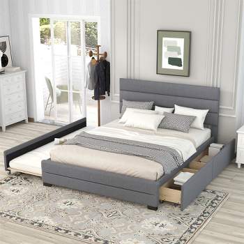 Full Size Upholstered Platform Bed With Trundle Bed, Gray-modernluxe ...