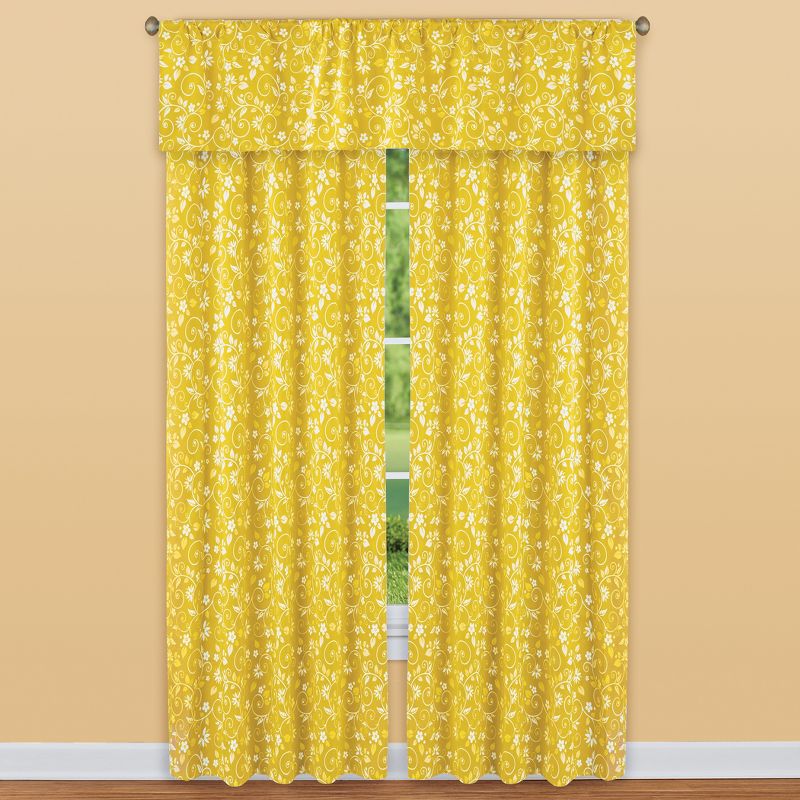 Collections Etc Floral Scrolling Vine Pattern Rod Pocket Top Window Drapes, 3 of 5