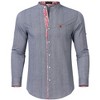 Men's Classic Vintage Check Stand Collar Long Sleeve Shirt with Floral Embroidery Roll-Up Sleeves - 2 of 4