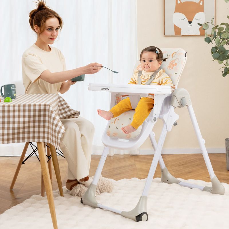 Infans Baby High Chair with 7 Height & 3 Footrest Adjustable Cup holder 2 Wheels, 4 of 11