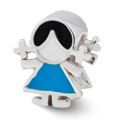 Black Bow Jewelry Sterling Silver & Enameled Blue Dress Girl Bead Charm