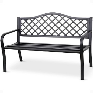 Four Seasons Courtyard Outdoor Park Bench Backyard Garden, Front Porch, or Walking Path Furniture Seating with Powder Coated Steel Frame, Black - 1 of 4