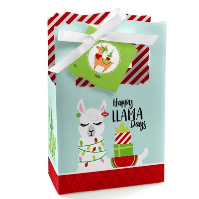 Big Dot of Happiness Fa La Llama - Christmas and Holiday Party Favor Boxes Gift Bags - Set of 12