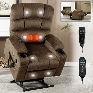 Medium Dual Motor Power Lift Recliner Chair with 8-Point Vibration Massage, Lumbar Heating, Dual Cup Holders, and Dual Side Pockets - 1 of 4